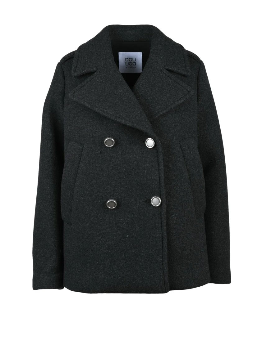 Douuod Grey Wool-Blend Giada Picot Coat