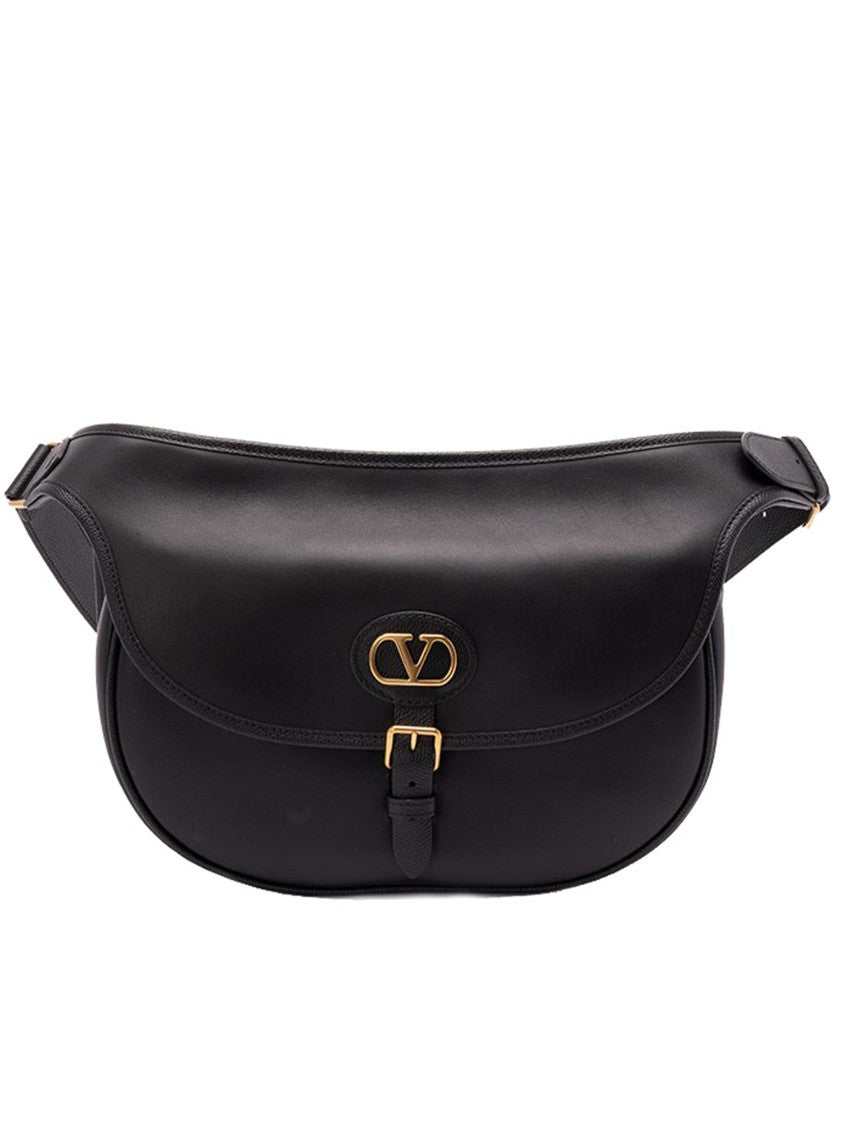 Valentino Black Curved Flap Logo Belt Bag