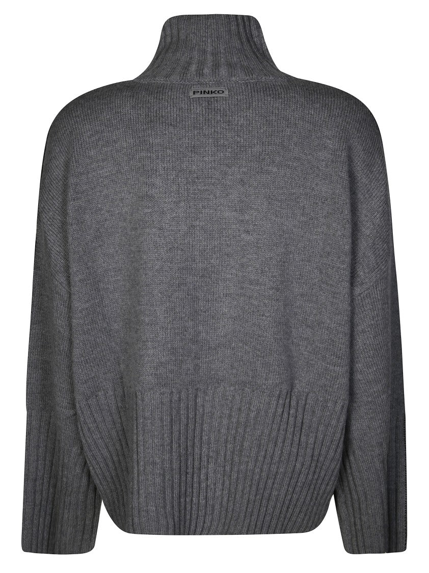 Pinko Oversized Turtleneck Sweater With Black Piping Details