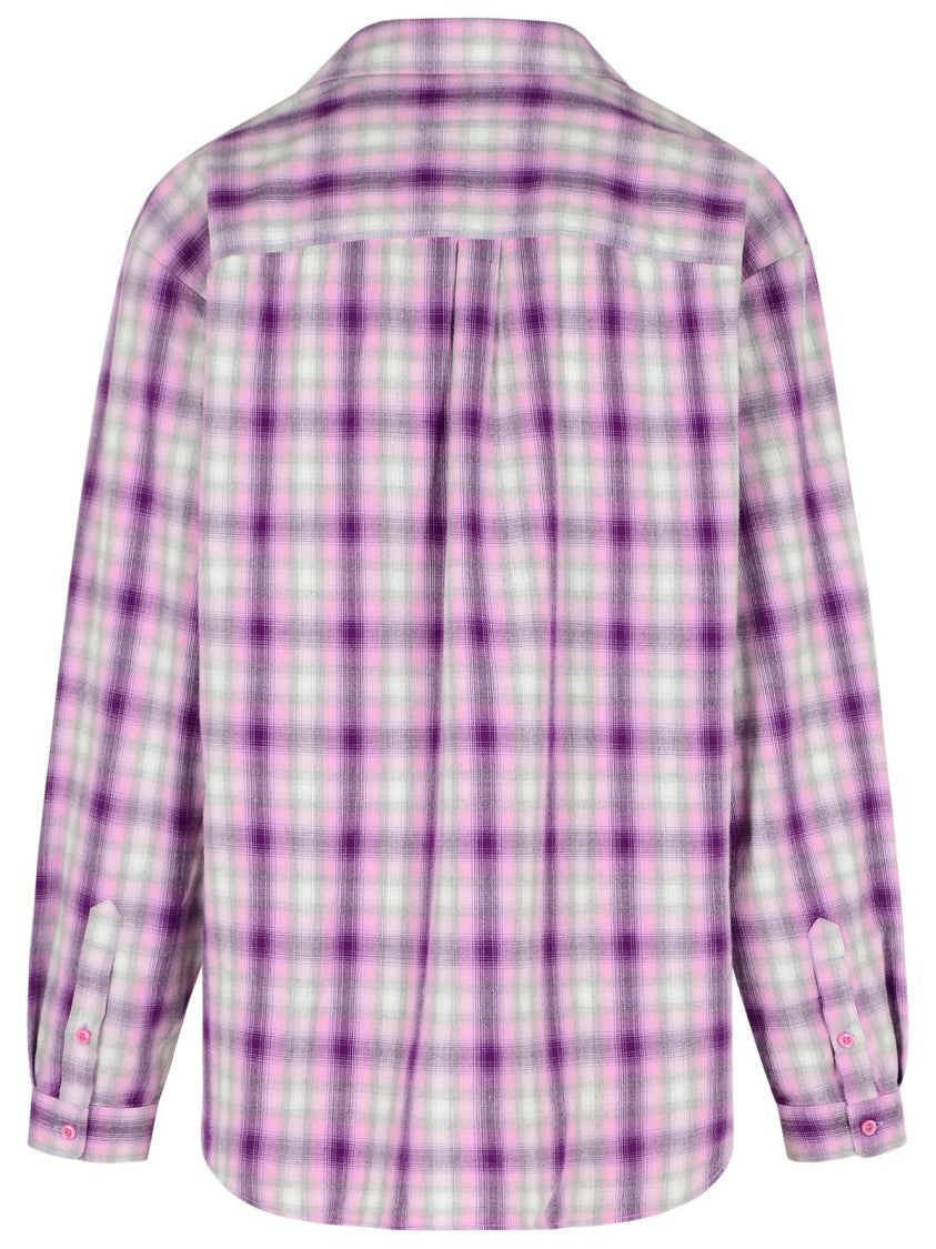 Erl Checkered Purple Cotton Shirt With Logo Patch