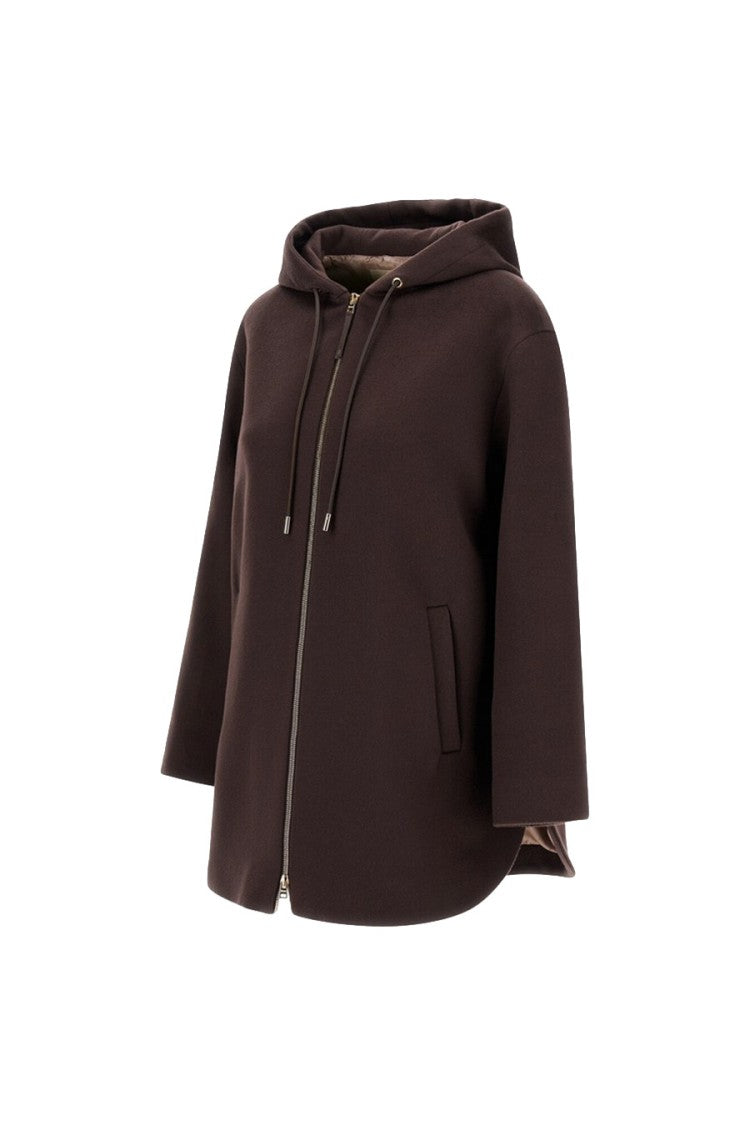 Herno Brown Wool Drawstring-Hood Swing Jacket