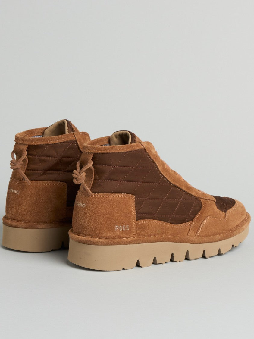Panchic Mid-Top Quilted Nylon Sneakers With Suede Overlays