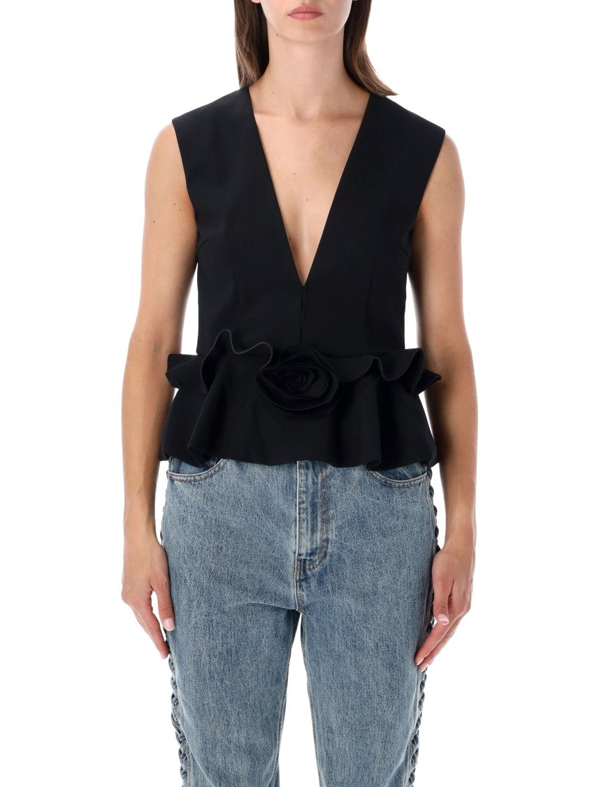 Rotate Flower Deep V-Neck Peplum Tank Top