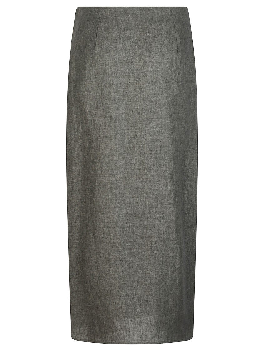 Herno Green Asymmetric Hem Linen Skirt