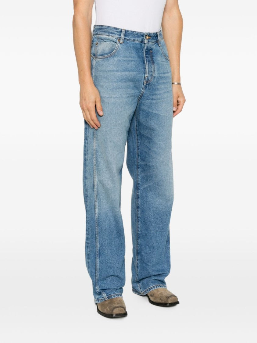 Balmain Blue Relaxed Straight-Leg Fading Jeans