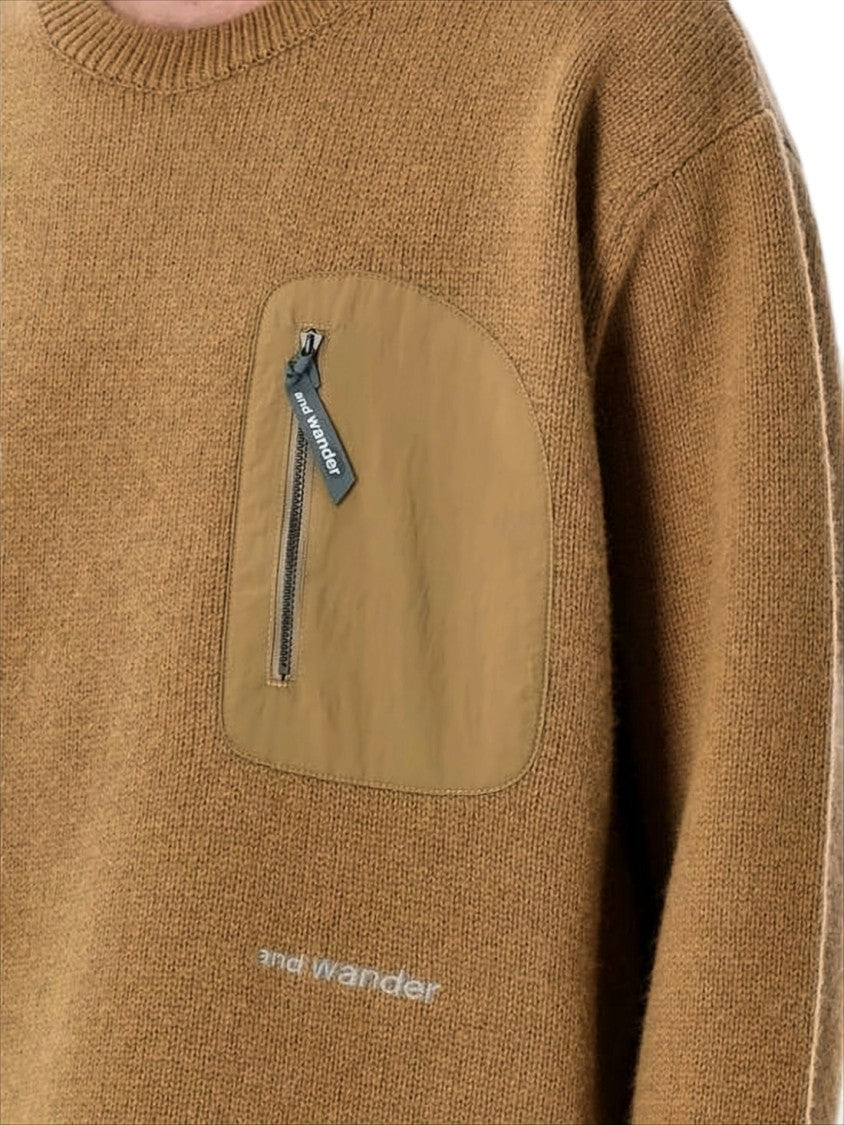 And Wander Textured Knit Sweater With Contrasting Zippered Pocket