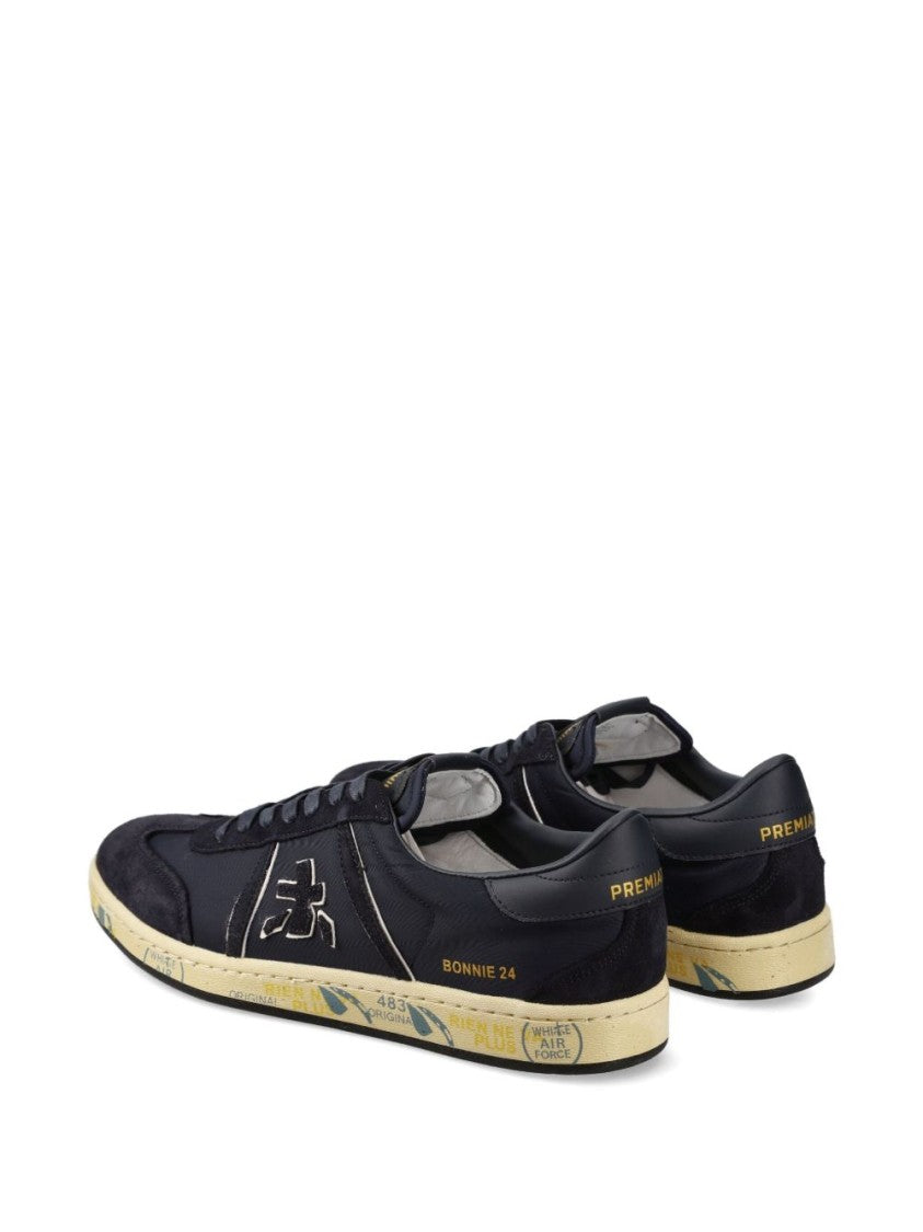 Premiata Perforated Navy Blue Calf Suede Sneakers