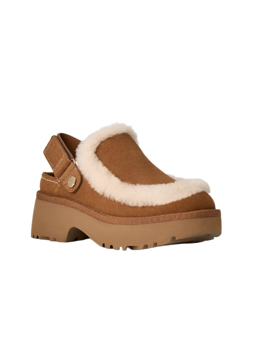 Ugg Suede Leather Clog With Sheepskin Trim