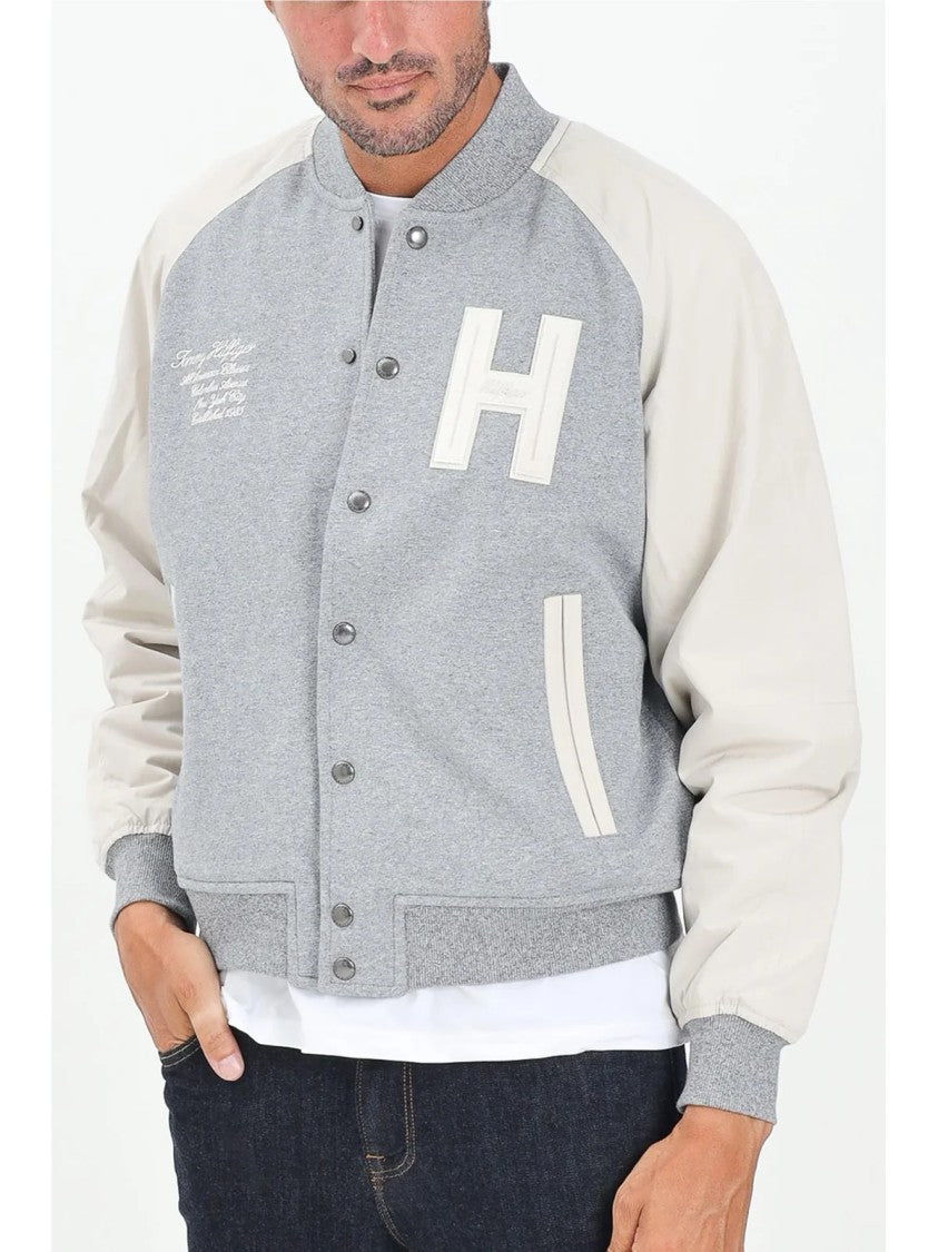 Tommy Hilfiger Cotton Blend College Jacket With Snap Button Closure And Ribbed Details