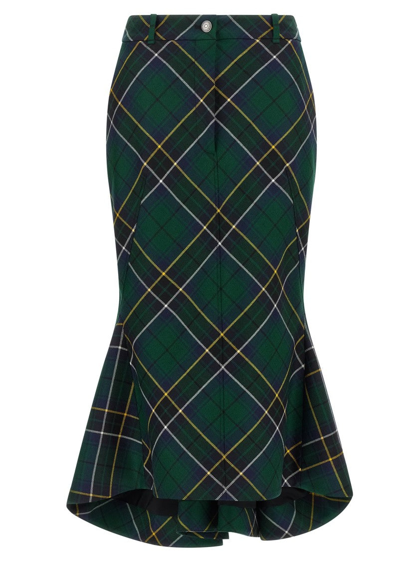Mcqueen Wool Tartan Midi Skirt With Flared Silhouette And Asymmetrical Hem