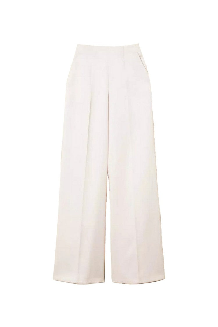 Twin-Set Sand Polyester-Viscose Pleated Wide-Leg Trousers