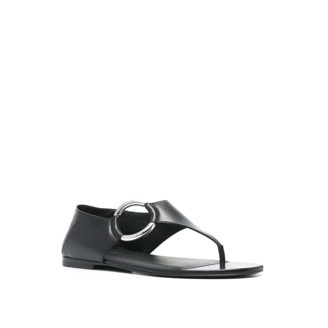Saint Laurent Ring Leather Flat Sandals With Silver-Tone Hardware