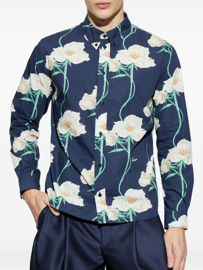 Kenzo Blue Silk And Nylon Classic Shirt