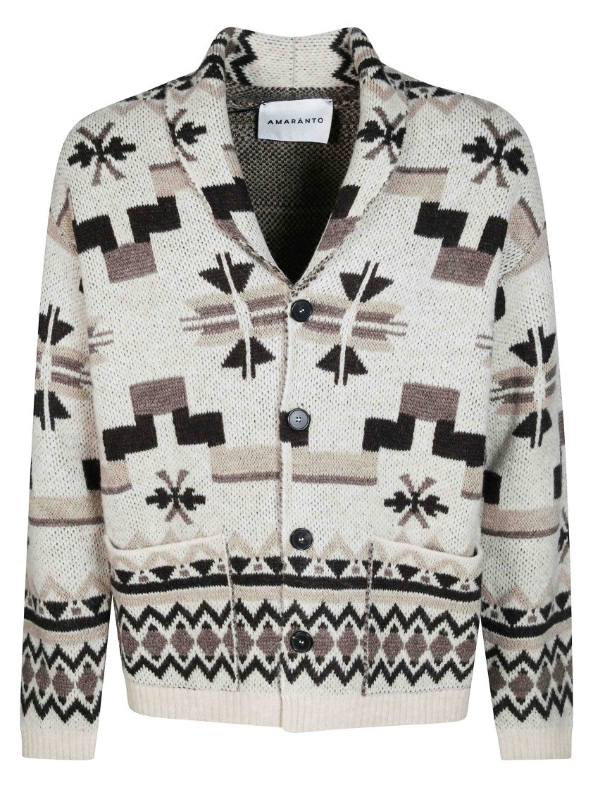 Amaranto Geometric Shawl Collar Knit Cardigan