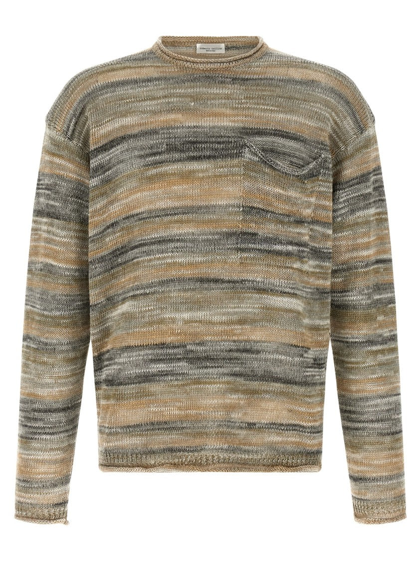 Roberto Collina Striped Mouliné Linen Blend Sweater With Textured Knit Finish