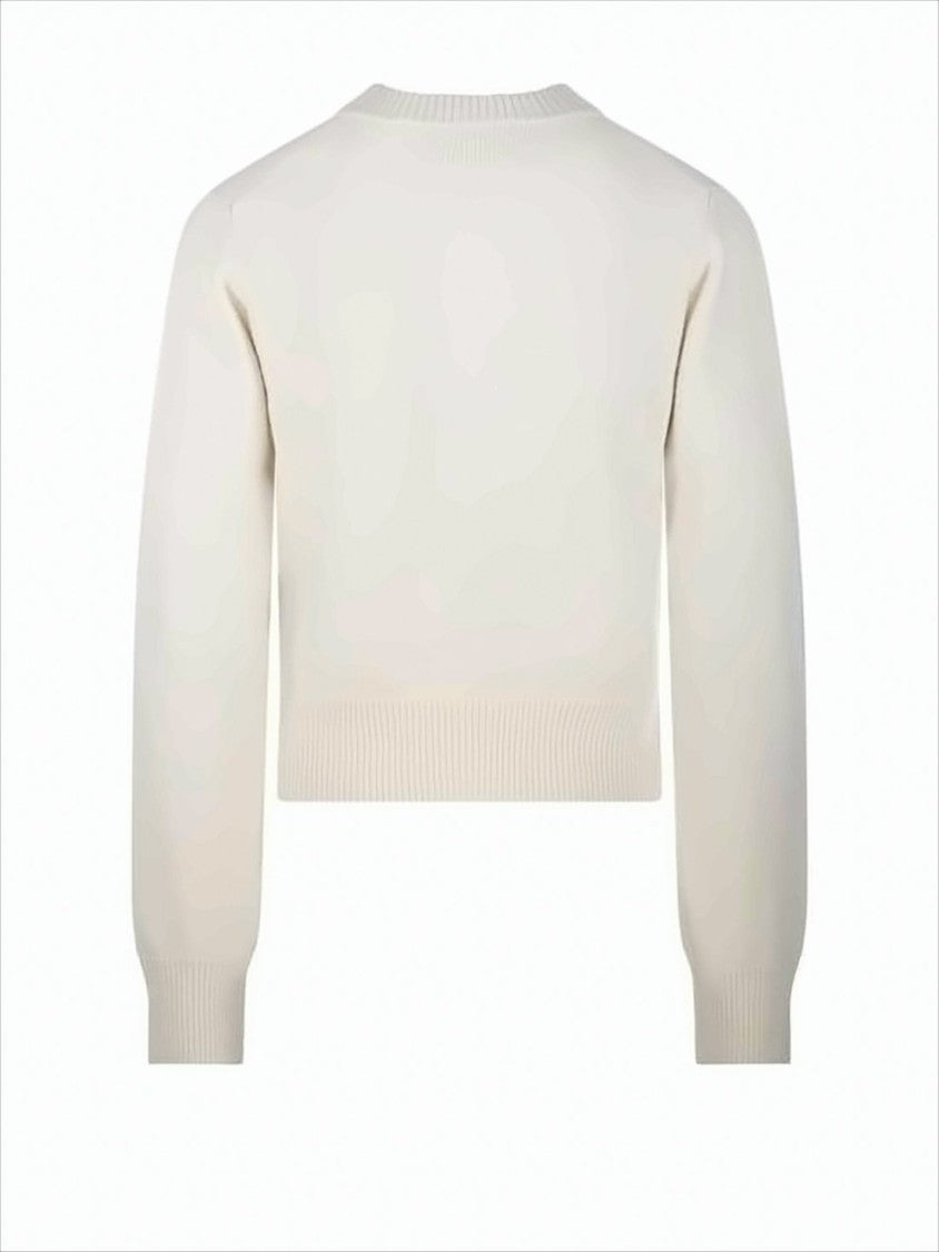 Ami Paris Cropped White Cardigan With Button-Down Front