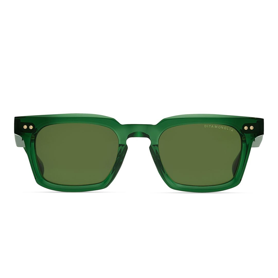 Dita Monolix Translucent Green Square Frame Sunglasses With Metallic Accents