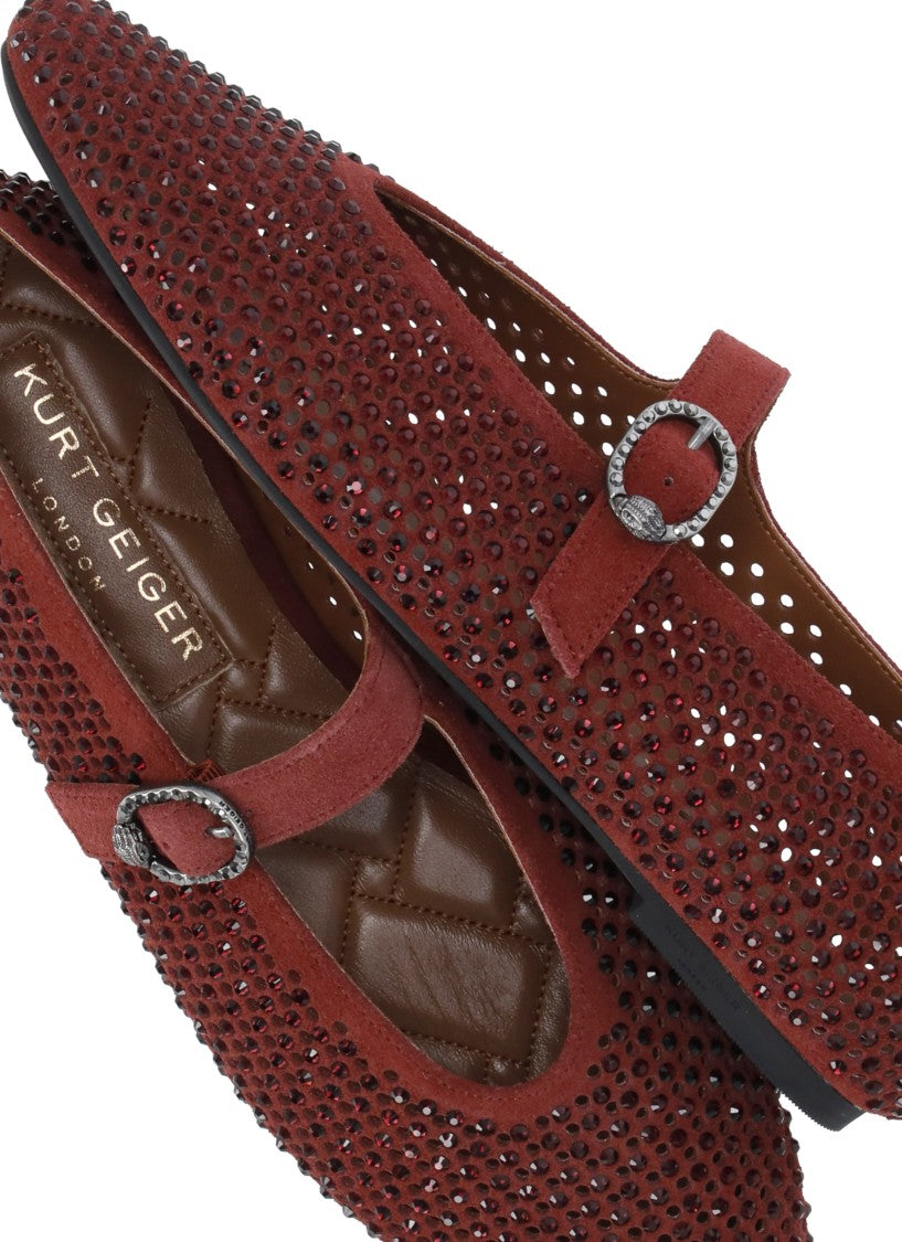 Kurt Geiger Burgundy Mayfair Rhinestone Perforated Flats