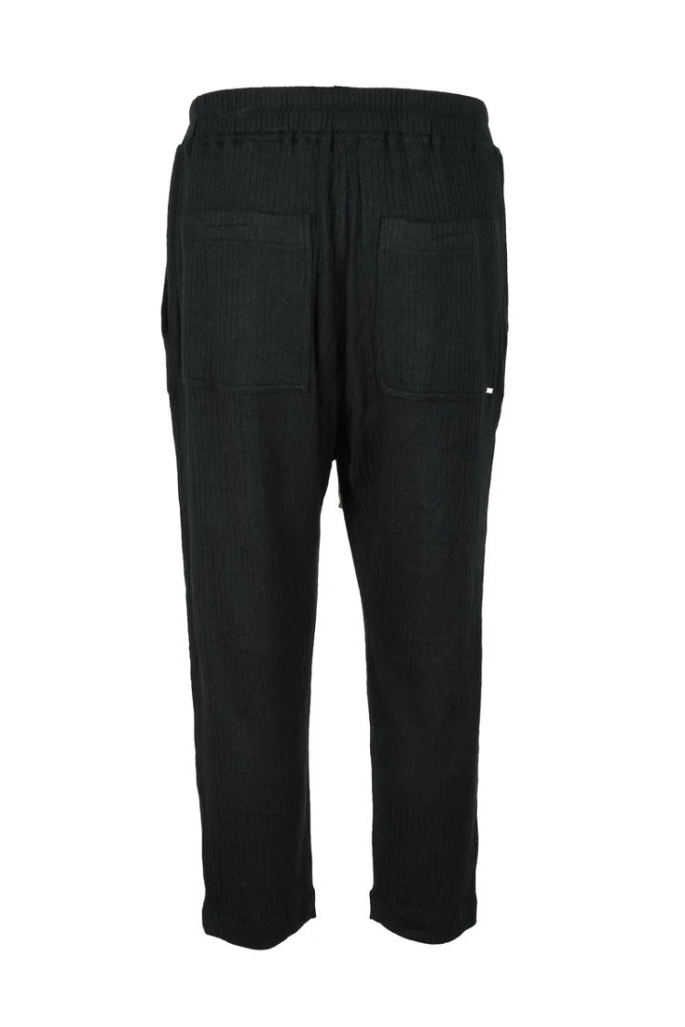 A.M.Couture Ribbed Black Jumpsuit With Elastic Waistband And Modern Design