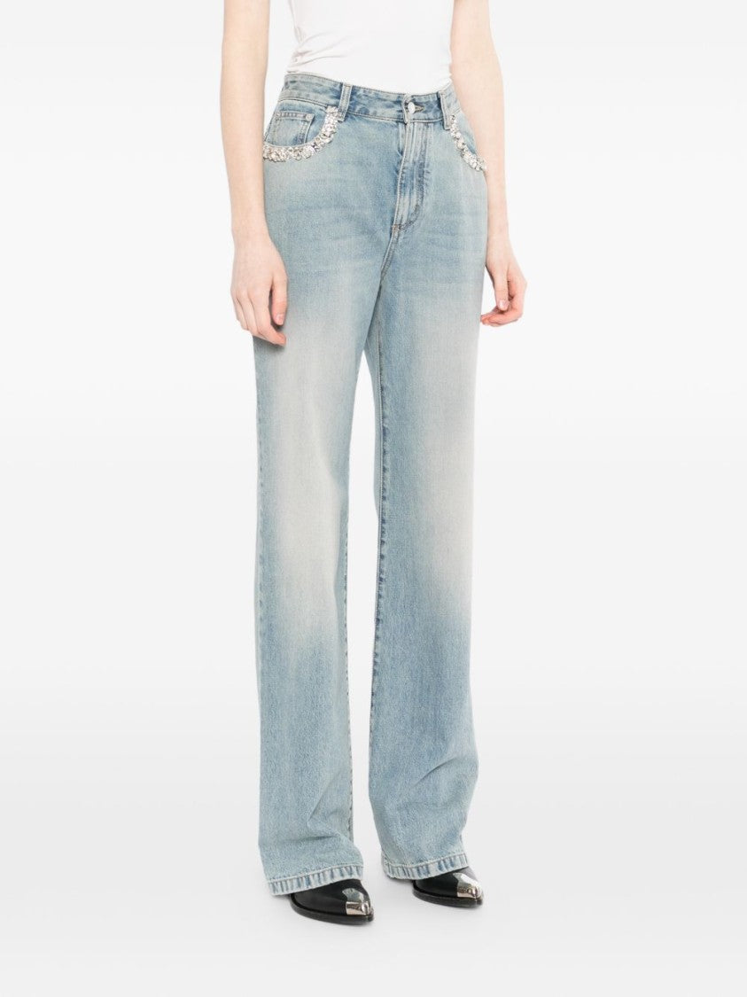Alexander Mcqueen Clear Blue Jeans With Crystals