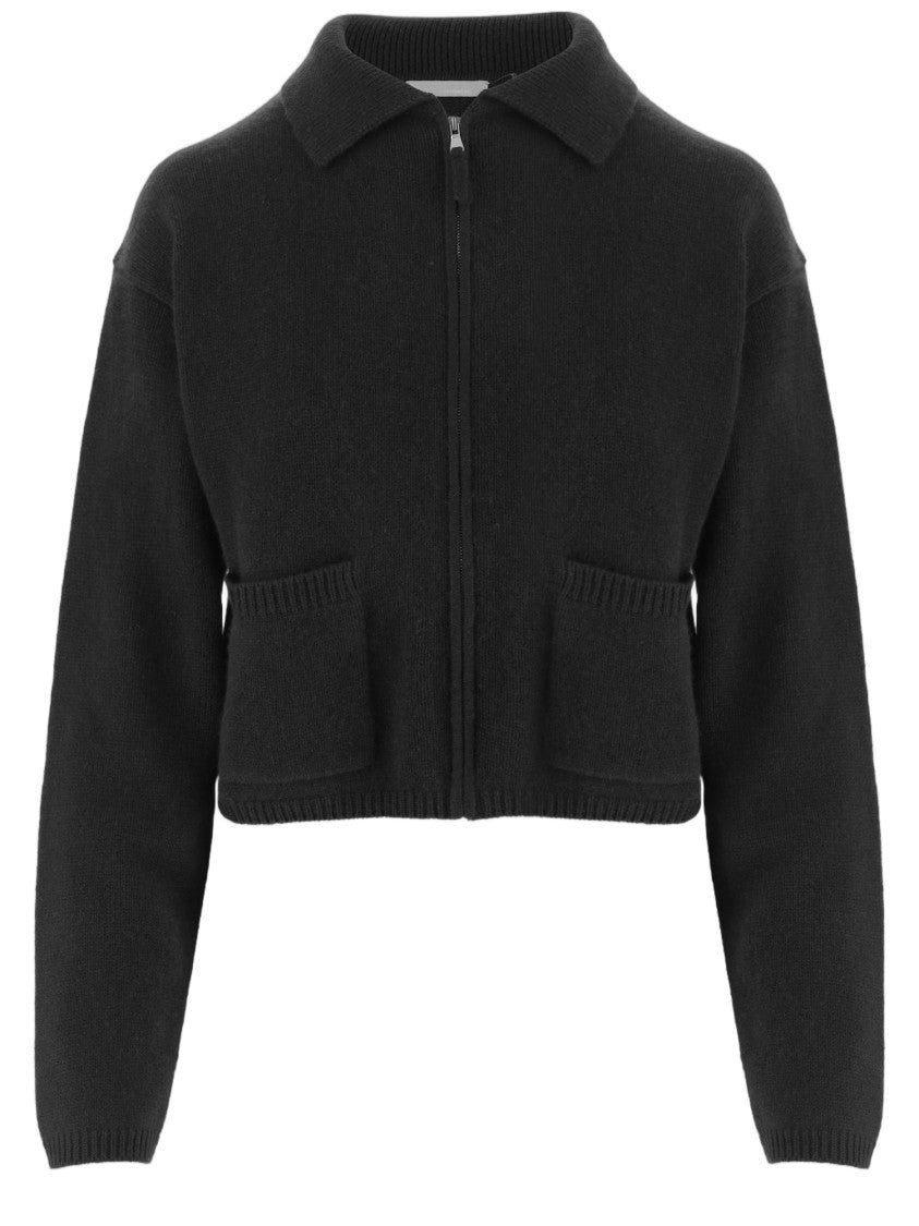 Allude Black Cropped Zip Collar Cashmere Sweater