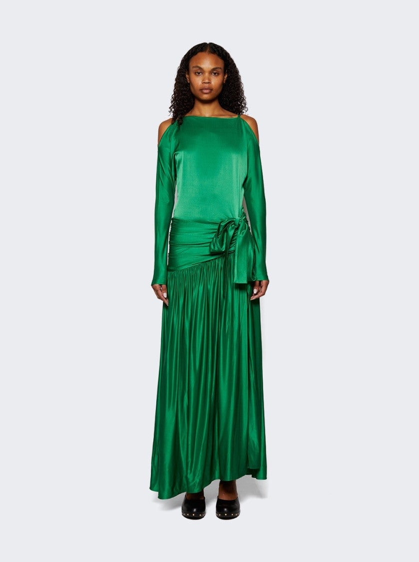 Rabanne Gathered Satin Gown Emerald