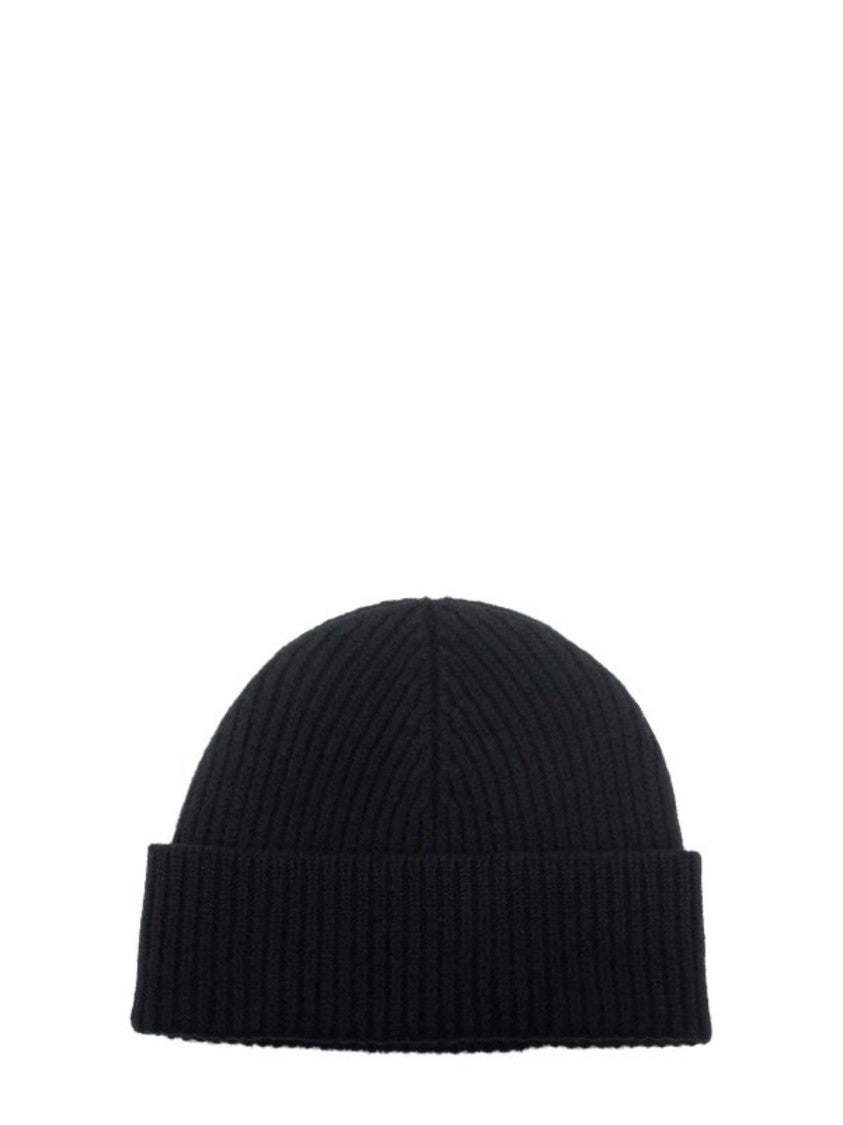 Ami Paris Black Ribbed Knit Cuffed Beanie