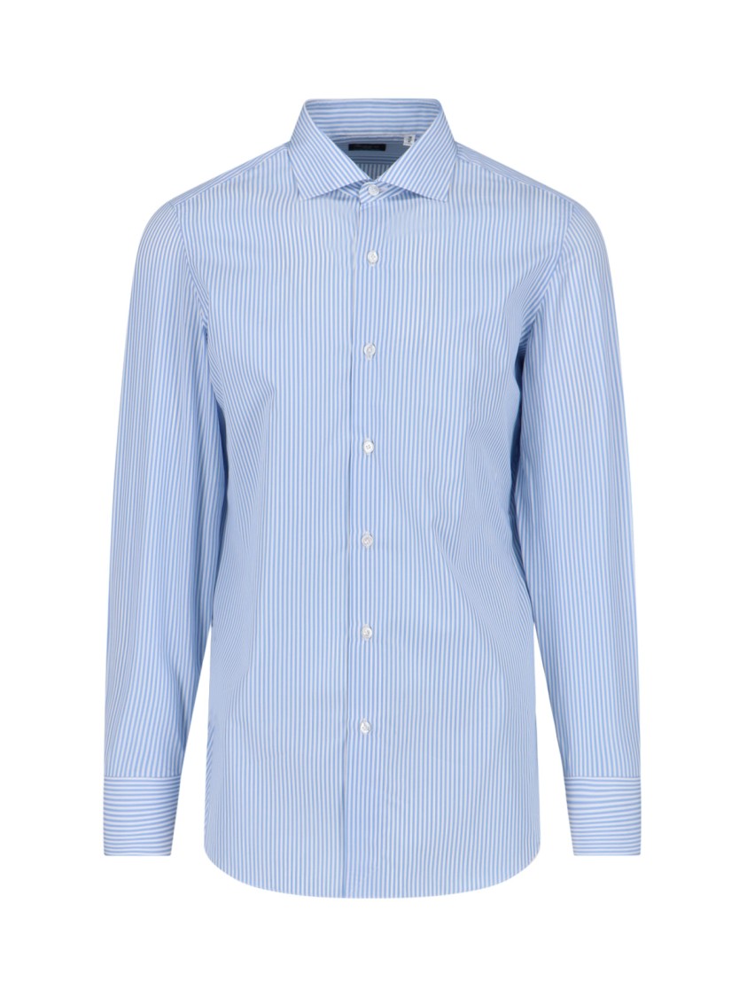 Finamore Long-Sleeve Light Blue Stripe Formal Shirt
