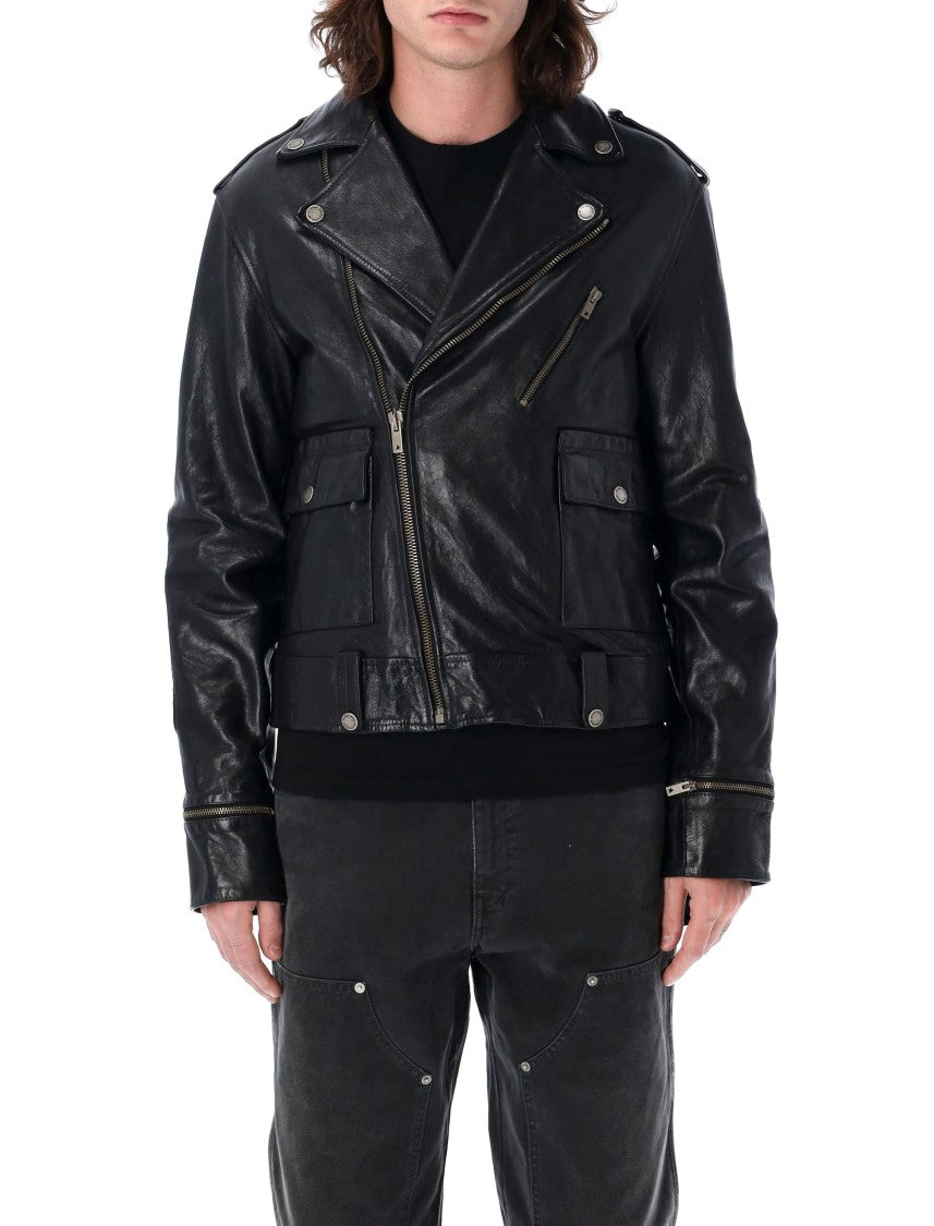 Golden Goose Zip Leather Biker Jacket With Quilted Detailing