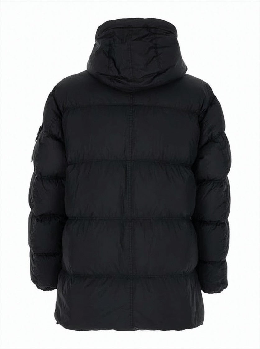Stone Island Quilted Down Jacket With High Collar And Signature Patch