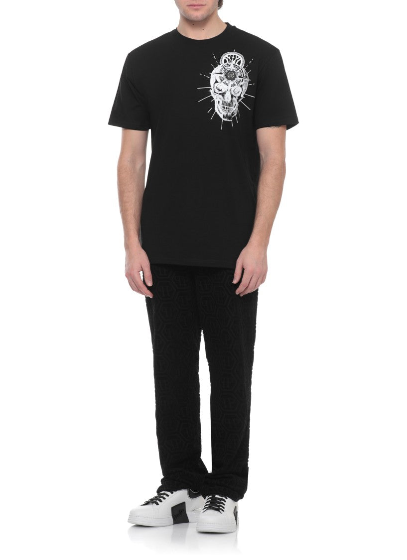 Philipp Plein Black Skull Tattoo Print Cotton T-Shirt