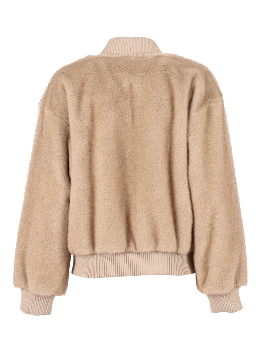 P.A.R.O.S.H. Beige Faux Fur Bomber Jacket