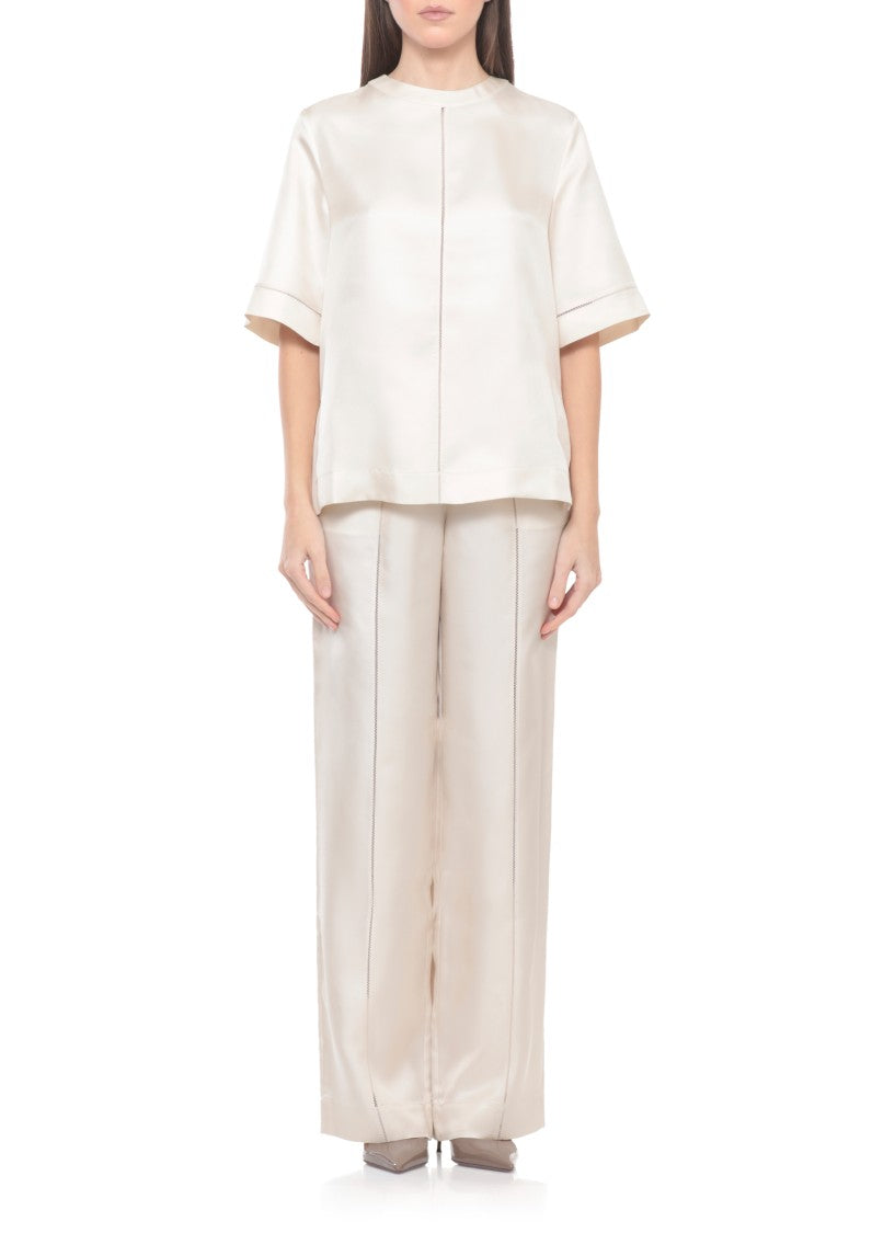 Loulou De Saison Ivory Havana Embroidered Silk Blouse