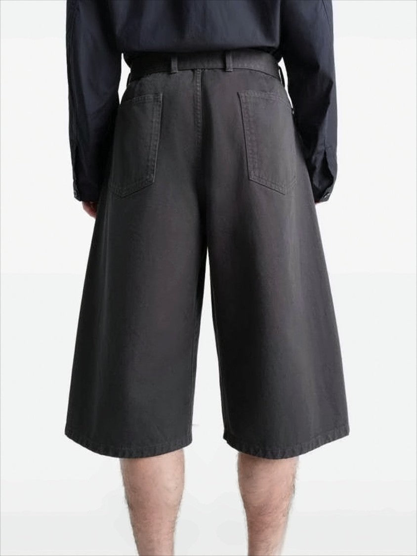 Lemaire Loose-Fit Grey Cotton Shorts With Fabric Belt Detail