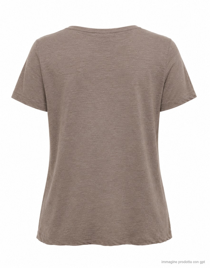 Transit Taupe Round Neck Linen T-Shirt
