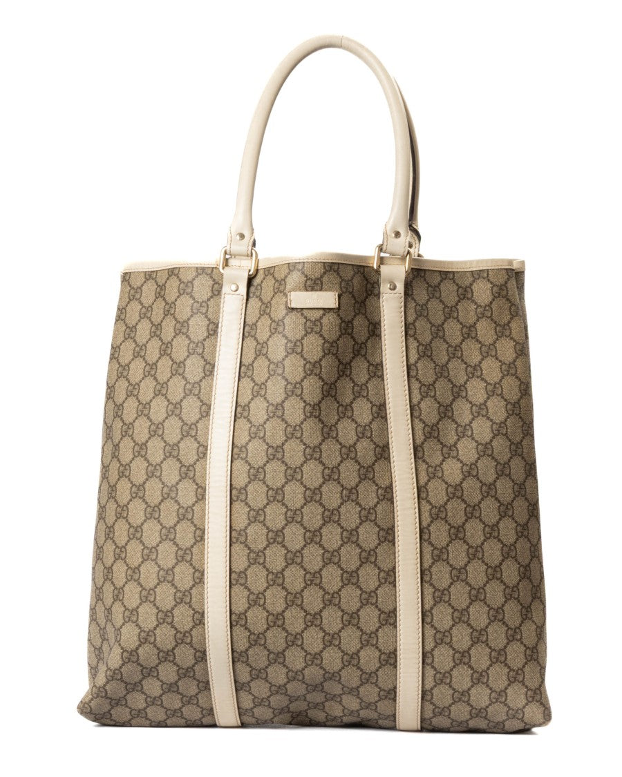Gucci Vertical Large Gg Supreme Tote With White Leather Accents