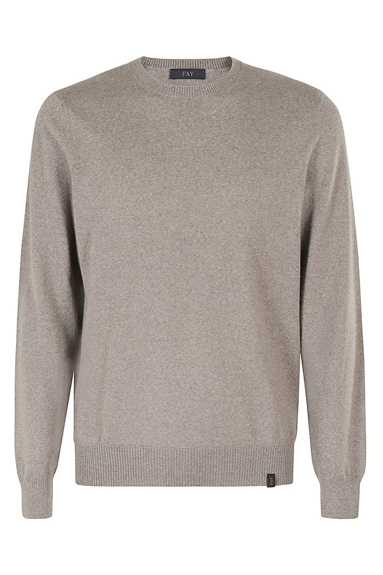 Fay Beige Crew Neck Pullover Sweater