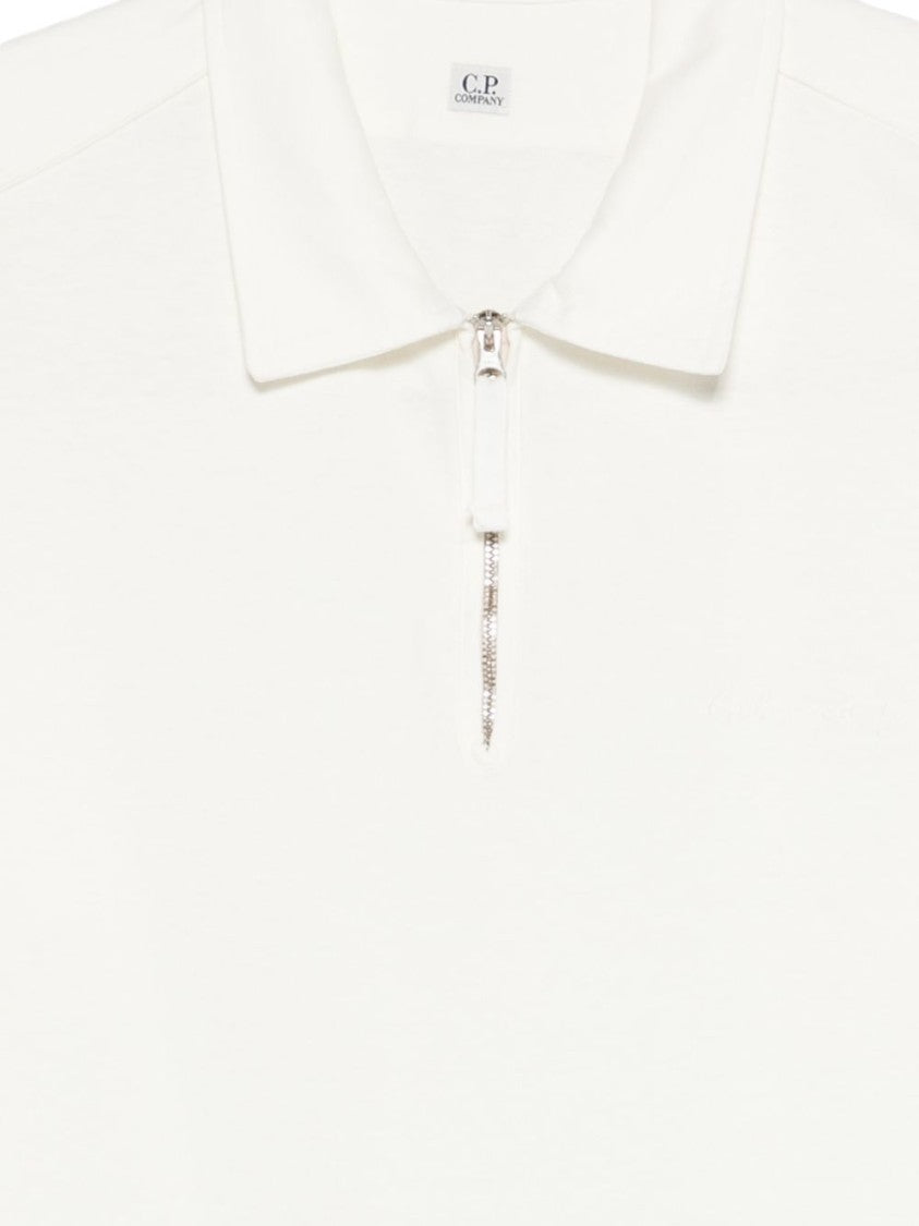 C.P. Company White Cotton Zip Detail Polo Shirt