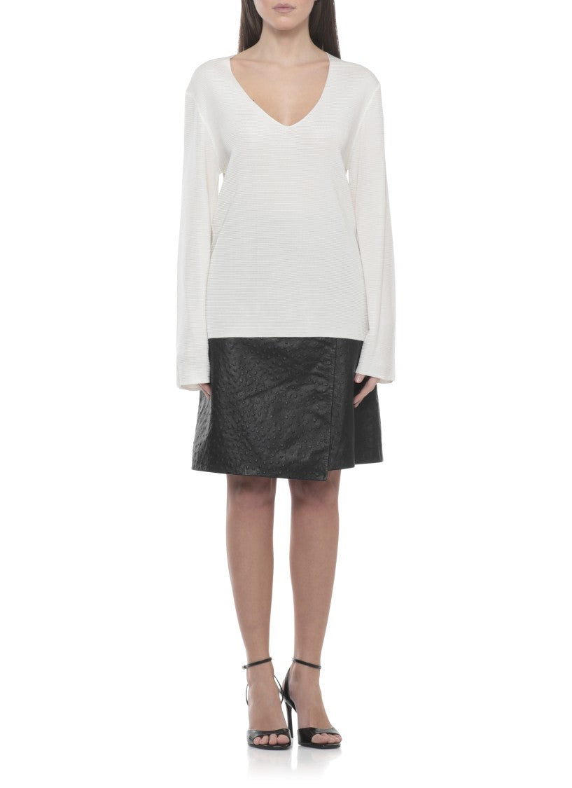 Loulou De Saison Ivory Saya V-Neck Viscose Sweater