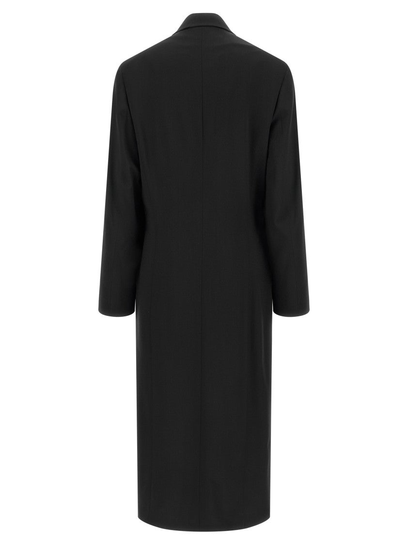 Lemaire Draped Front Long Wool Crêpe Coat With Structured Shoulders
