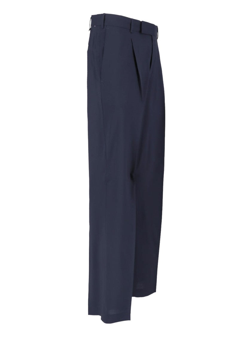 Pt Torino Blue Mid-Rise Straight-Leg Virgin Wool Trousers