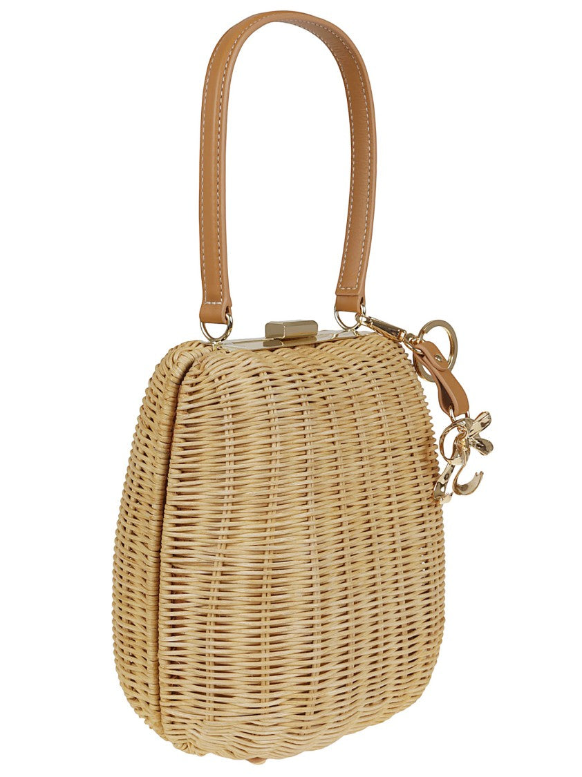 Self-Portrait Woven Design Clutch With Decorative Charm