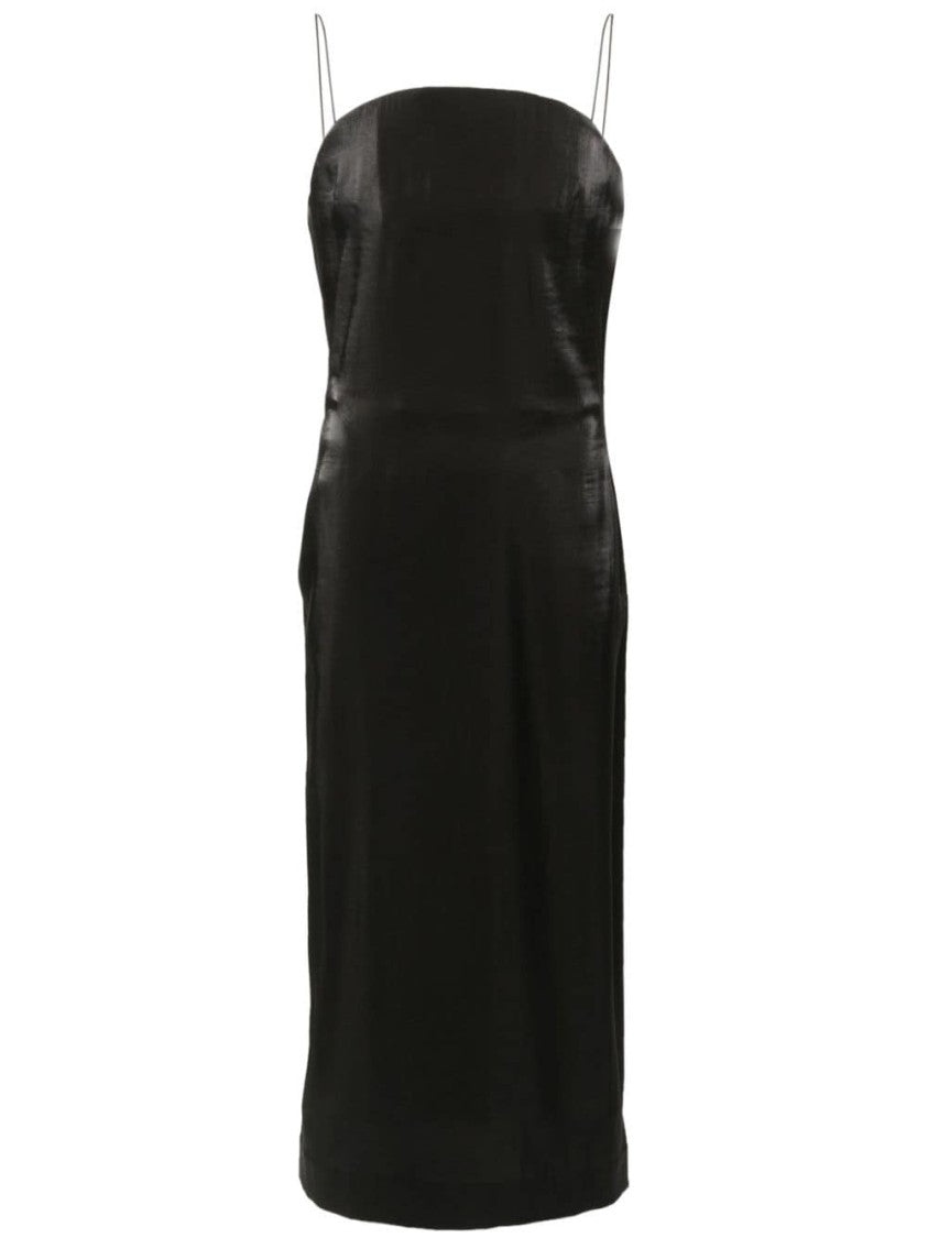 Jacquemus Calf-Length Black Satin Finish Spaghetti Strap Dress