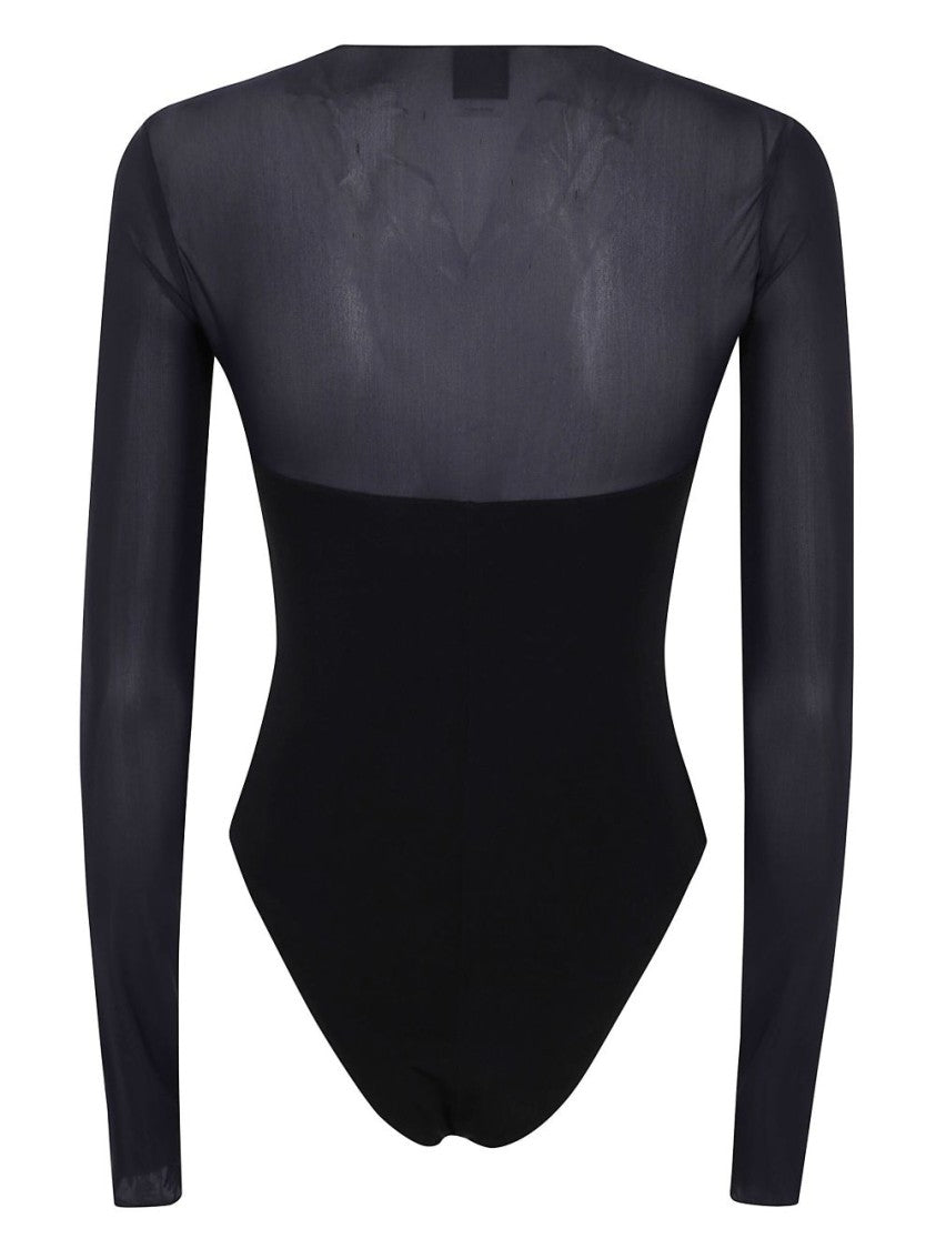 Pinko Sheer Long-Sleeve Black Bodysuit