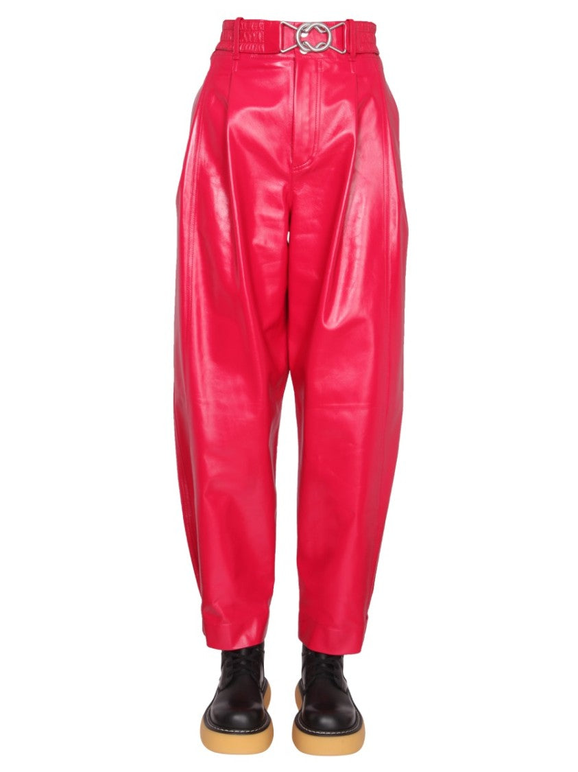 Bottega Veneta Sleek Black Leather Pants With Zip