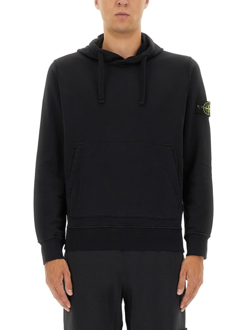 Stone Island Black Sleeve Patch Cotton Hoodie