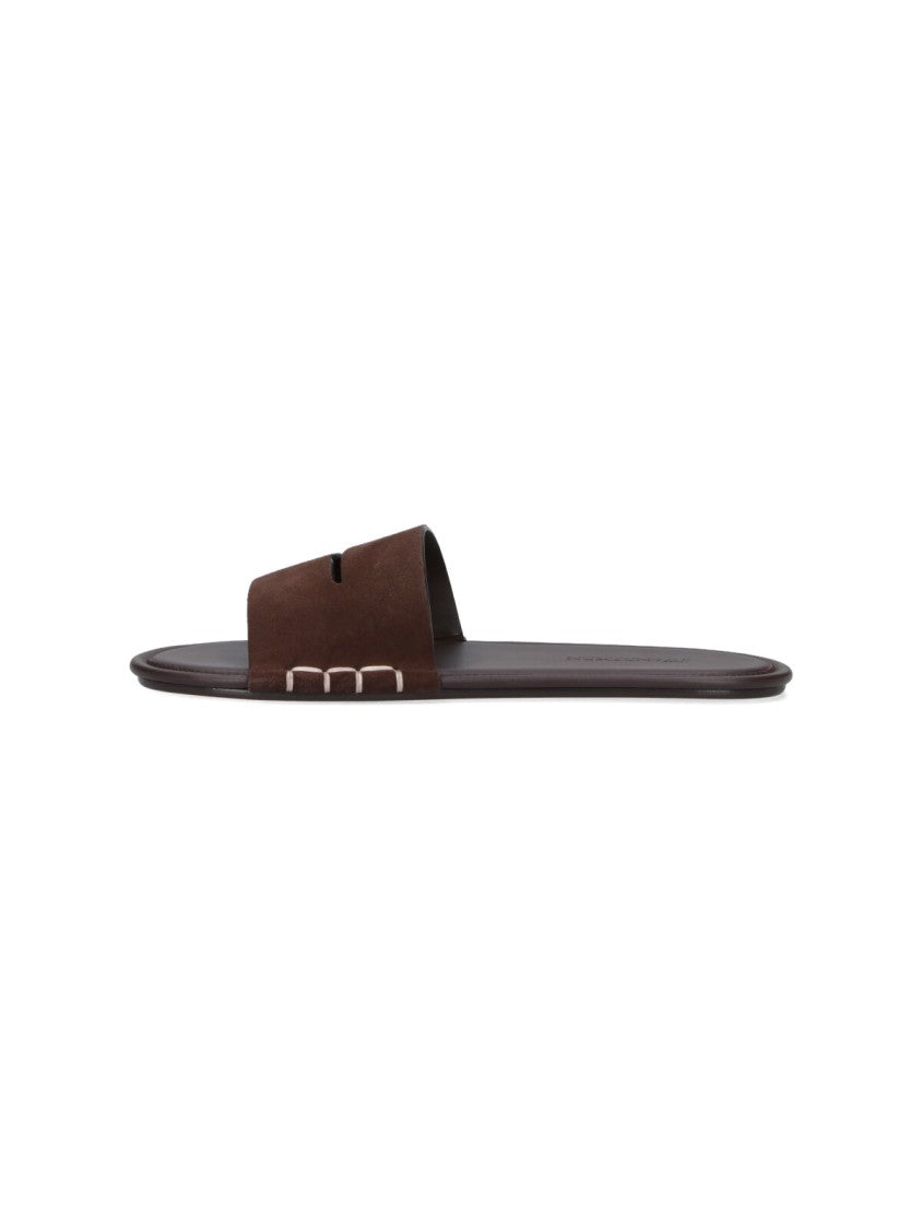 J. W. Anderson Dark Brown Calf Leather Open-Toe Slides With Contrasting Stitching