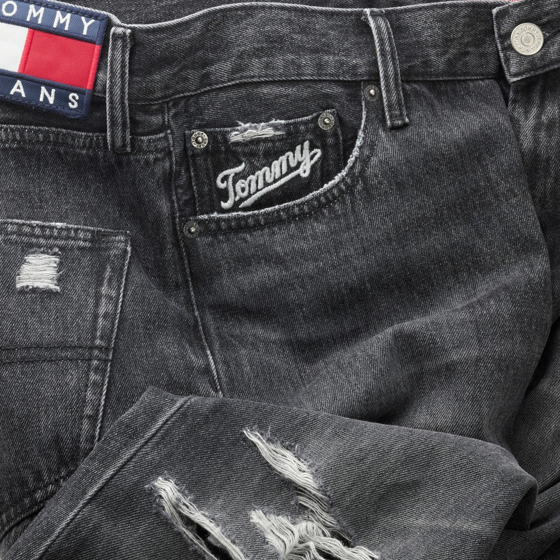 Tommy Jeans Black Ripped Cotton Blend Denim Jeans