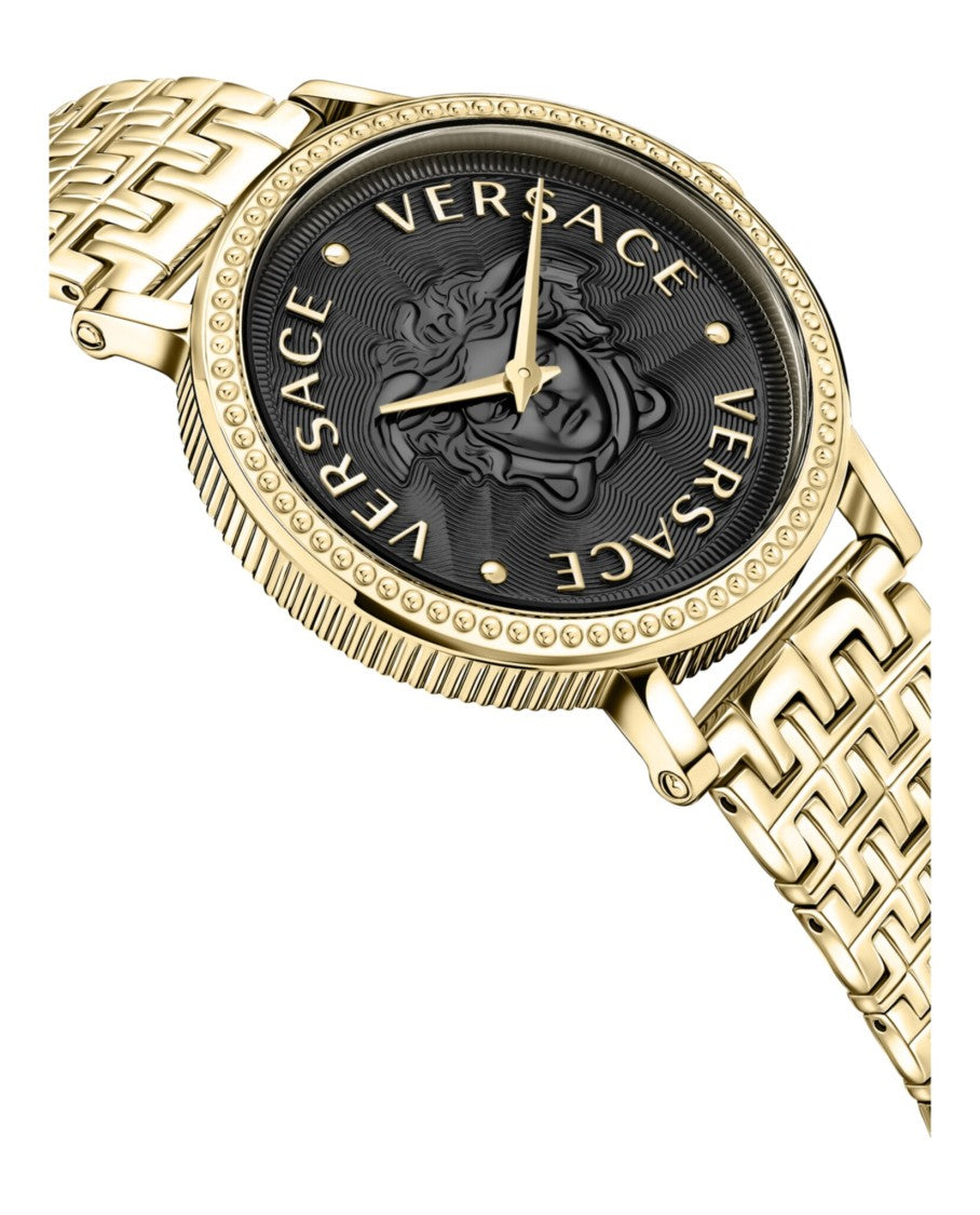 Versace V-Dollar Bracelet Watch With Black Guilloche Dial