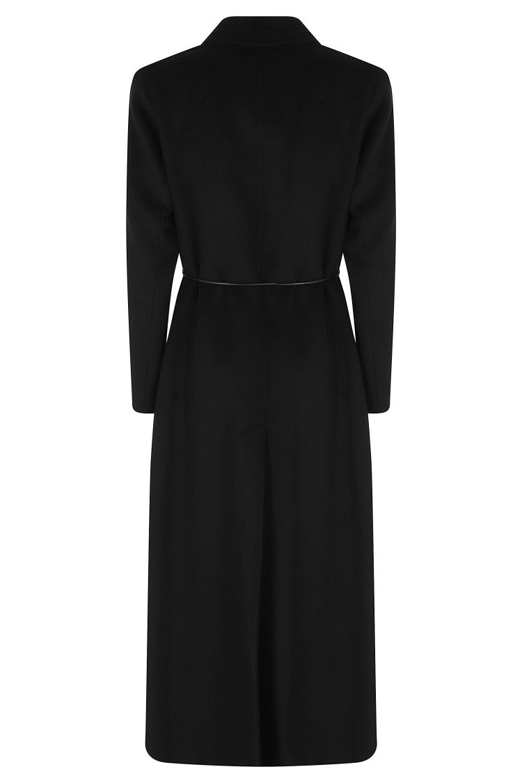 Seventy Black Double-Breasted Removable Leather Belt Wool-Blend Coat